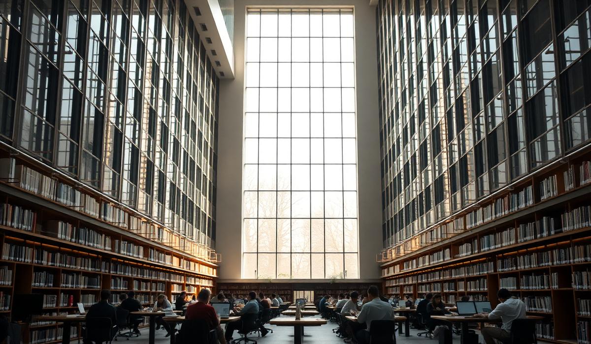 Students studying in a university library abroad